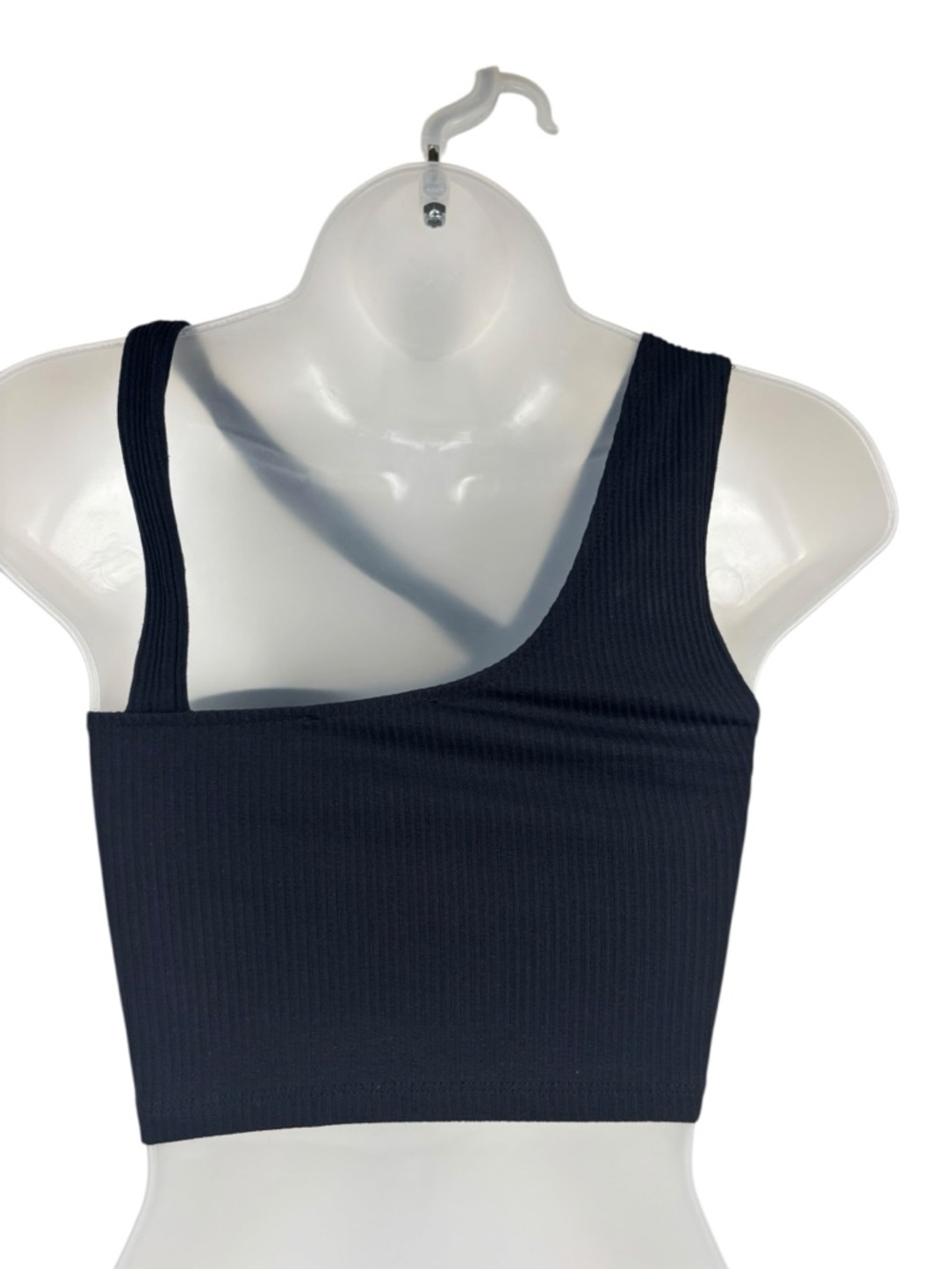 Zara Crop Top One Shoulder Ribbed Asymmetrical Black XS - Picture 3 of 4